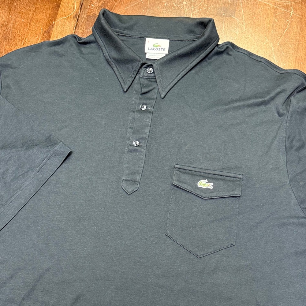 Lacoste Polo Shirt Mens 9 3XL 4XL Black Short Sleeve Pocket Logo F5191 Cotton